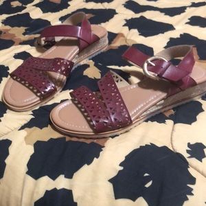 Burgundy sandals size eight worn once !